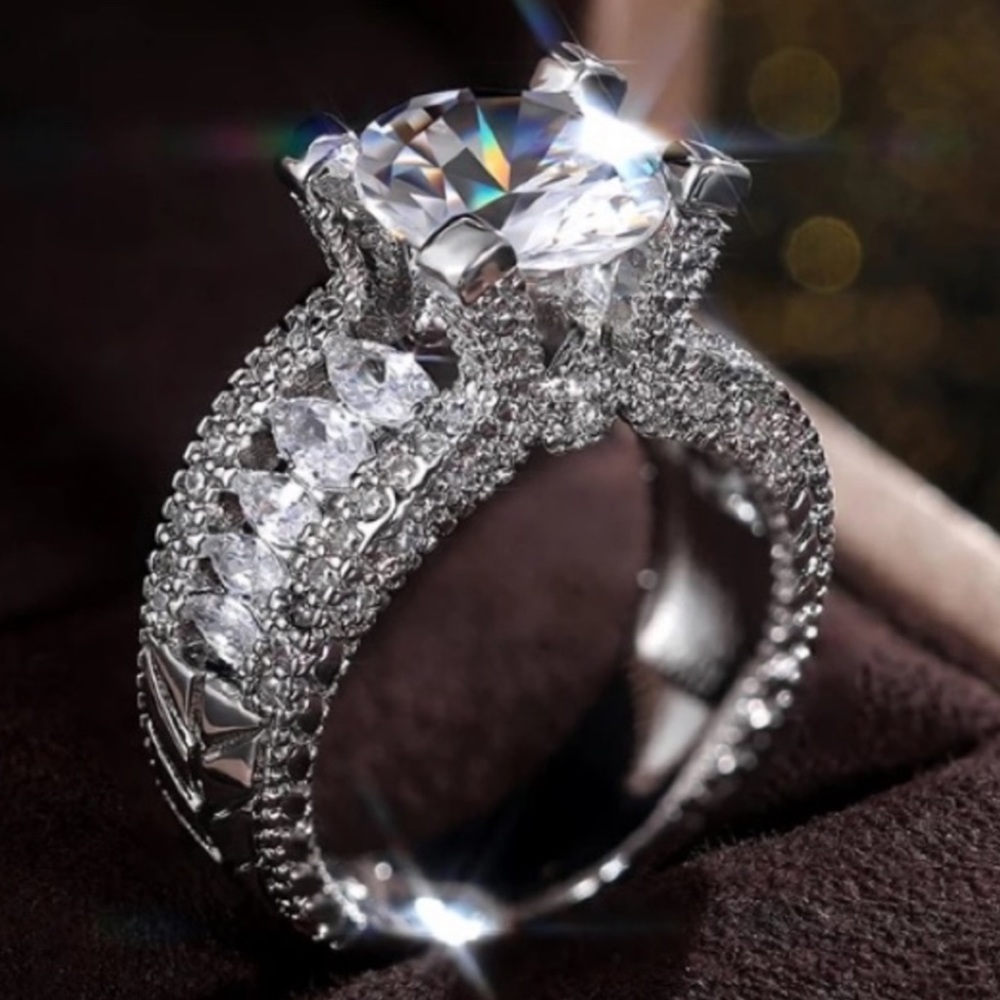 NEW 925 STERLING SILVER DIAMOND HALO RING - Picture 3 of 4